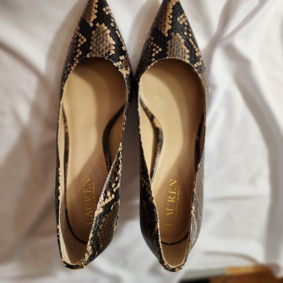 LAUREN RALPH LAUREN SIZE 8B SNAKESKIN 3" HEELS CLASSY SOPHISTICATED WORN ONCE - Picture 6 of 9